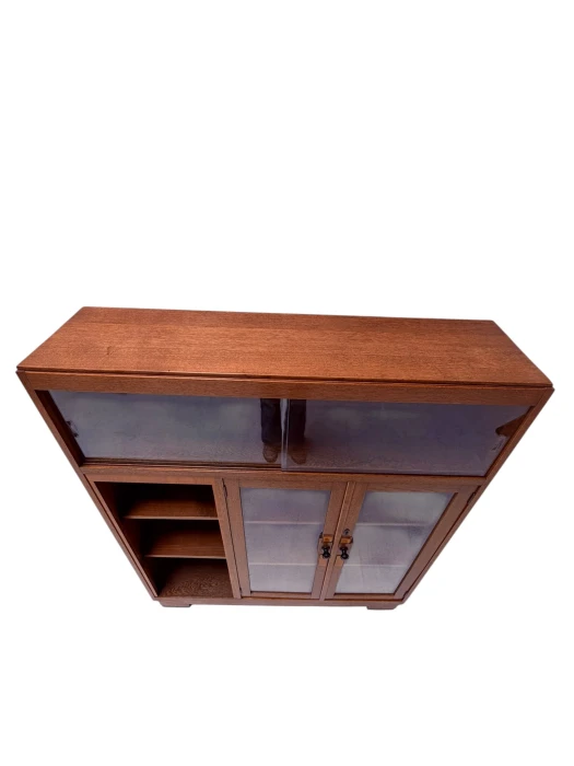 1930s Art Deco Modernist Bookcase, Solid Oak with Glass Doors